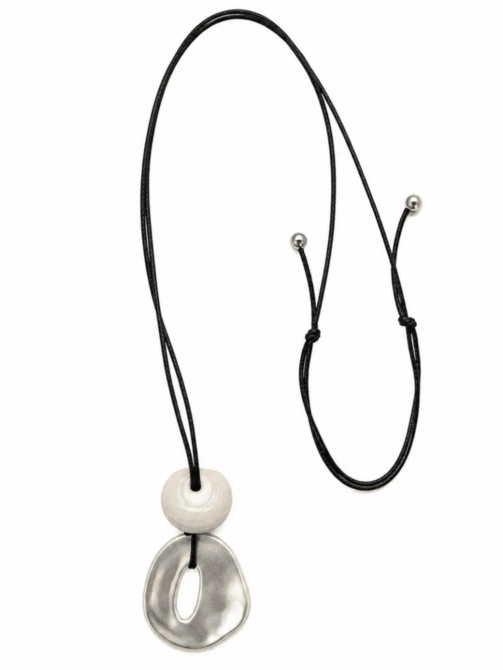 NEW Mayamar Ivory Bead Black Cord Silver Organic Loop Pendant Necklace Boho